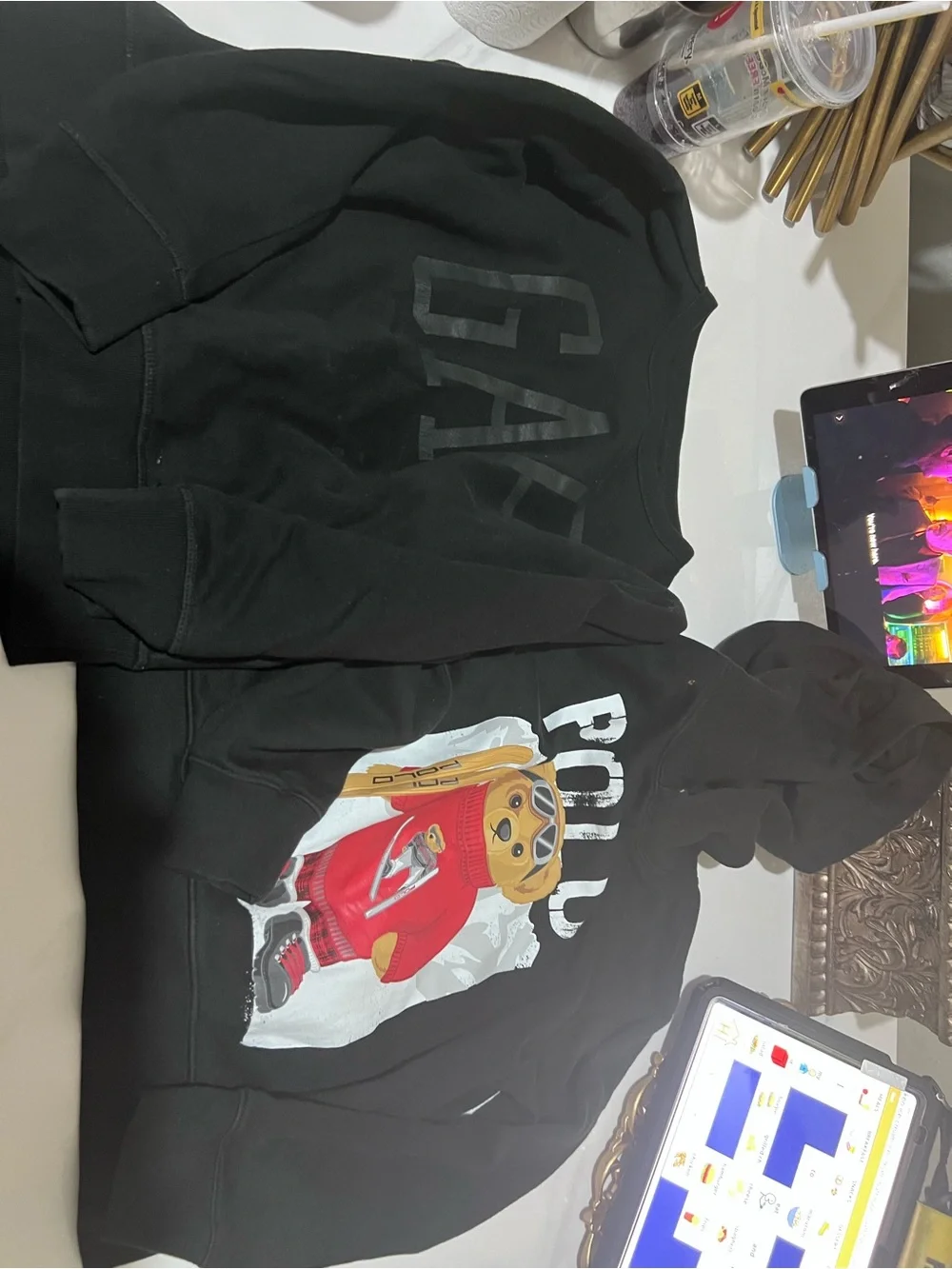 POLO HOODIE & GAP Black Top with Cream BUY ONE GET ONE FREE . Woven Label